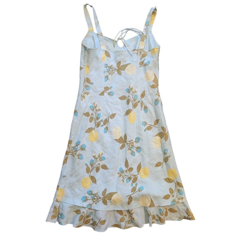 Ann Taylor LOFT Dress Womens 2 Vintage Y2K Linen Lemon Floral Print Tie - Picture 2 of 3